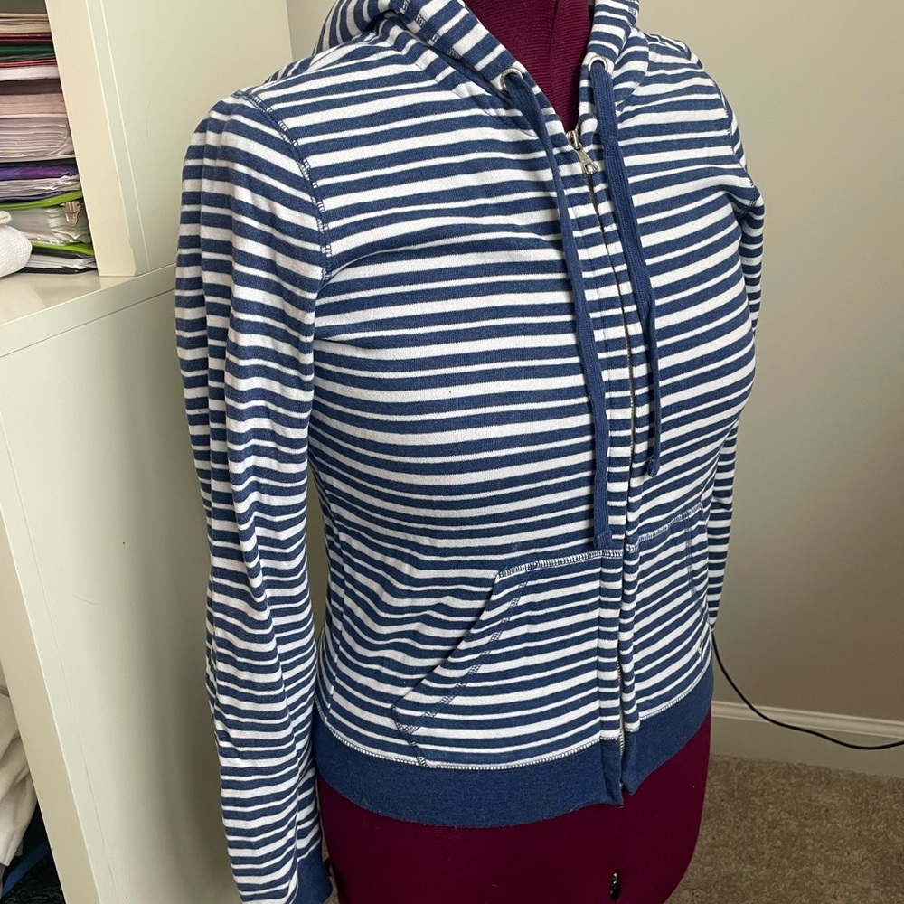 Aerie Blue and White Striped Hoodie